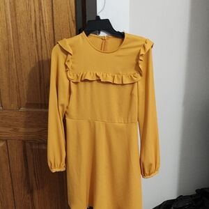 Elegant Mustard Ruffle Dress